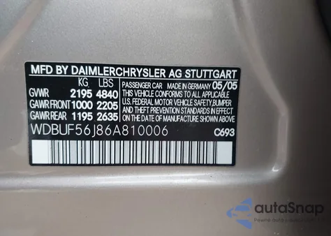 2006 Mercedes-Benz E 350 z USA, uszkodzony, nr VIN WDBUF56J86A810006